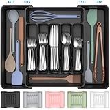 ukeetap Extra Large Expandable Silverware Organizer, BPA-Free Food-Safe Cutlery Flatware Organizer, Kitchen Utensil Drawer Organizer, Adjustable Silverware Holder for Spoons Forks Knives, Black