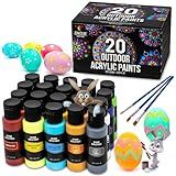 Outdoor acrylic paint set (2 fl oz)- 20 Tubes 2 with Glow in the Dark Effect - Art supplies for Adults - For multiple use- Woods, Leather, Metal & Fabric Paint & Paint for rocks Outdoor/Craft paint