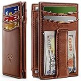 BULLIANT Magnetic Closure Slim Wallet-Genuine Leather Front Pocket Wallet for Men,RFID Blocking,Holds 12 Cards and Money Clip