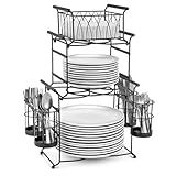 Sorbus® Buffet Caddy — 7-Piece Stackable Set Includes Plate, Napkin, and Silverware Holder, 3-Tier Detachable Tabletop Organizer — Ideal for Kitchen, Dining, Entertaining, Parties,Thanksgiving (Black)