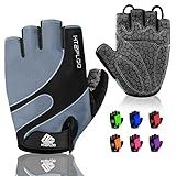 HTZPLOO Bike Gloves - Cycling & Biking Gloves for Men & Women with Anti-Slip, Shock-Absorbing Pad, Light Weight, Nice Fit, Half Finger (Grey, Large)