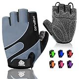 HTZPLOO Bike Gloves - Cycling & Biking Gloves for Men & Women with Anti-Slip, Shock-Absorbing Pad, Light Weight, Nice Fit, Half Finger (Grey, Large)