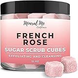Body Scrub Exfoliator - 12oz FRENCH ROSE Sugar scrub cubes w/Mango Butter & Shea butter- Ultra Hydrating & Moisturizing - Natural & Organic for all body exfoliation- For hands, arms, legs & foot