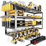 Spampur 420LB Capacity Power Tool Organizer with Charging Station & 6 Outlets | Quick Assembly 4-Layer Heavy Duty Rack for Drills & Batteries | Ultimate Garage Storage & Christmas Gift for Men