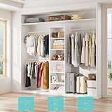 PatioPerk Walk in Closet Organizer System - Built-in Garment Rack with 6 Shelves and 3 Extendable Hanging Rods, Wall Mounted Clothes Organizers Storage Systems for Bedroom