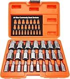 XEWEA 25Pcs Screw Extractor Set, Hex Head Multi-Spline Easy Out Bolt RemoverTool, High-Hardness Cr-Mo Steel EZ Out for Removing Stripped, Broken Rusted Bolts Screws, Father's Day gift