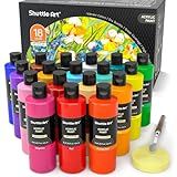 Shuttle Art 18 Colors Acrylic Paint Bottle Set (250ml/8.45oz), Rich Pigmented Bulk Painting Supplies for Artists, Beginners and Kids on Rocks Crafts Canvas Wood Ceramic