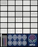 FIVEIZERO 30PCS Sashiko Stencils Kit-5.9inx8.3in Sashiko Template with 4 Heat Erasable Pens;Reusable Plastic Templates for Embroidery,Quilting,Sewing on Clothes,Jeans,Table Runners,DIY Crafts