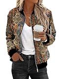 Zeagoo Women's Bomber Jacket Light Weight Floral Print Coat Fashion Zip Front Outerwear