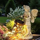 Solar Garden Outdoor Angel Statues with Watering Can String Lights Outdoor Garden Decor 36 Warm White LEDs for Patio, Balcony, Yard, Lawn Ornament, Gift Idea for Housewarming (Angel Flower)