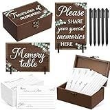 Gilprop 112 Pcs Celebration of Life Memory Cards Set Share a Memory Cards with Box 2 Wood Sign with 4 Hold and 5 Pens, Sympathy Memorial Gifts Funeral Keepsake Decorations(Eucalyptus Leaves)