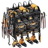 CCCEI Modular Pegboard Rack Power Tool Organizer with Charging Station. 4 Layer Wall Mount Drill Holder, Tools Battery Charger Organizer. Garage Shop Storage Utility Shelf with 6FT Power Strip. Black