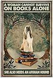 Metal tin Sign Woman Love Afghan Hound Dog and Book Metal Tin Sign Wall Decor Tin Signs Fun Novelty Sign Farmhouse Decor Gifts for Women Men Friends 8x12 Inch
