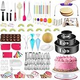 700PCs Cake Decorating Kit with Baking Supplies - Cake Turntable for Decorating with Baking Pans, Leveler, 24 Numbered Piping Tips, 2 Spatulas, Fondant Tools, Video Course, Pattern Chart & More