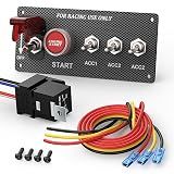 RVBOATPAT 5 in 1 Ignition Switch Panel Boat Toggle Switch Panel DC 12V 30A Racing Switch Panel Push Start Ignition Kit for Race Car Truck