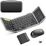 Foldable Keyboard and Mouse, Samsers Folding Bluetooth Keyboard Combo, 2.4G + BT5.0 x 2, Full-Size Portable Travel Keyboard & USB-C Rechargeable Wireless Mouse for Windows Android iOS Mac OS