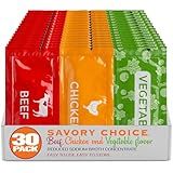 SAVORY CHOICE Reduced Sodium Beef, Chicken and Vegetable Broth Concentrate, 30 Packets (10/Flavour - 9.6g) - Gluten-Free, Diary-Free Broth Concentrate