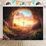 Easter Backdrop 10x8ft Vinyl He is Risen Backdrops for Photoshoot Happy Easter Cross Jesus Christ Sunset Photography Backdrop Church Event Baby Shower Background Decorations Banner Photo Booth Props