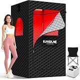 KASUE Infrared Sauna Tent for Home, Portable Steam Sauna with 3L Steamer, 9 Temp Levels, 99 Min Timer, Remote Control, 5-Layer Waterproof Insulated Fabric, Folding Chair, Indoor Personal Spa
