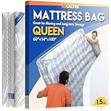 Plastic Mattress Bag for Moving Storage, Waterproof Mattress Cover, Mattress Protector for Moving Supplies - Queen Size (1.5MIL)