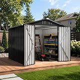 PABIMIA 8x8 FT Outdoor Metal Storage Shed with Lockable Doors and Upgraded Frame,Garden Sheds with Sloped Roof for Backyard, Patio, Garage, Lawn, Dark Gray
