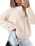 Trendy Queen Oversized Sweaters Womens 2025 Early Fall Fashion Clothes Cable Knit Crewneck Plus Size Pullover Cute Luxury Outfits Chunky Long Tunic Top Winter Holiday Thanksgiving Clothing Cream