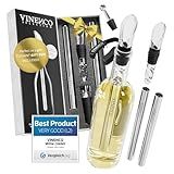 Wine Chiller Set & Chill Rods + Foil Cutter, Stopper, Ebook - Premium 7in1 Stainless Steel Bottle Cooler Stick, Decanting Aerator & Drip-Free Pourer | Bar Gift Men Women