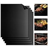 RAINFLOW Grill Mats for Outdoor Grill - Set of 5 Grilling Mats for Gas Teflon Non-Stick BBQ Accessories on Gas Charcoal and Electric 15.75 x 13 Inch, Black