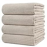 POLYTE Microfiber Oversize Quick Dry Lint Free Bath Towel, 60 x 30 in, 4 Pack (Waffle Weave)