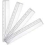 Chinco 4 Pieces 12" Data Processing Magnifying Ruler for Reading Drawing | Transparent Plastic Drafting Tools Kit for Students, Clear Drawing Set for Classroom Back to School Construction Accounting