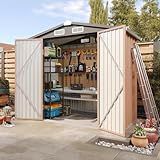 Aoxun 6'x4' Outdoor Metal Storage Shed with Lockable Door- Ideal for Tools, Garden Equipment & Bikes, Perfect for Patio Placement(Base Included/Brown)