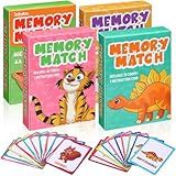 Zubebe 4 Sets Memory Matching Game for Kids Memory Match Fun Matching Game Educational Toys for Family Game Night, Party Favors, Classroom Prizes(Mixed Theme)