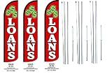 R and R Industries LOANS King Flags Pack of 3 | 3ft x 11.5ft Outdoor Advertising Banner | Weatherproof Polyester Flags for Business Loan Signs (Complete Hybrid Pole Set Included)