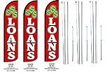 R and R Industries LOANS King Flags Pack of 3 | 3ft x 11.5ft Outdoor Advertising Banner | Weatherproof Polyester Flags for Business Loan Signs (Complete Hybrid Pole Set Included)