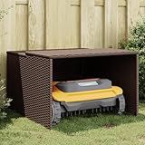 GOLINPEILO Poly Rattan Robot Mower Garage, Outdoor Portable Storage Shed, Outdoor Robot Mower Garden Shelter, Weather-Resistant Lawnmower Carport, Brown 33.9"x35.4"x20.5"/22.4" Poly Rattan