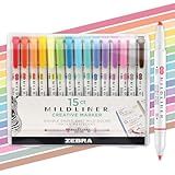 Zebra Pen Mildliner Dual-Tip Highlighter Marker Set, Broad and Fine Point Tips, No Bleed, Ideal for Bible Highlighting, Journaling, School and Office Supplies, Assorted Ink Colors, 15-Pack (78115)