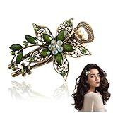 YKEBVPW Fancy Hair Clips for Women Vintage Floral Barrettes Green Decorative Hair Accessories Retro Womens Barretts with Rhinestone Crystal Flower Design