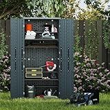 30 Cubic Ft. Vertical Resin Outdoor Storage Shed with Lockable Double Doors,Tall Storage Cabinet with 4 Shelves, Weather-Resistant Multi-Wall Panels,Storage Shed for Patio, Garden, Yard, Grey