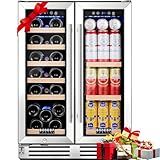 BODEGA 24 Inch Wine and Beverage Refrigerator, Dual Zone Wine and Bar Beverage Cooler, Commercial Black Bar Cooler With 2 Glass Doors, Bar Fridge Hold 19 Bottles and 57 Cans,Built-In or Freestanding.