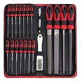 57Pcs Metal & Wood File Rasp Set,Grade T12 Forged Alloy Steel, Half-round/Round/Triangle/Flat 4pcs Large Tools, 14pcs Needle Files and a pair of Electric Files, a brush and 36pcs emery papers