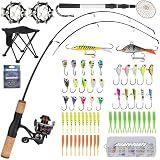 QualyQualy Ice Fishing Rod and Reel Combo, 28'' Ice Fishing Rod Set with Inline Reels Ice Cleat Jig Heads and Fishing Line Ice Fishing Gear Ice Fishing Jig Line (28‘‘ Fishing Combo)