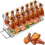 Stainless Steel Chicken Leg Rack for Grill with Drip Tray, Chicken Lollipop Rack for Grilling & Barbecuing, Outdoor Roaster Chicken Drumstick Holder for Smoker Grill Accessories, BBQ Accessories Gift