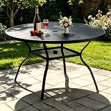 KWKSV 47.3 Inch Outdoor Dining Table for 6 – E-Coating Metal Round Patio Table with Adjustable 1.57" Umbrella Hole, All-Weather Table for Porch, Garden, Backyard, Poolside, Lawn