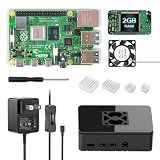iRasptek Basic Kit for Raspberry Pi 4B 2GB RAM Included PI4 Case,5V 3A Power Supply,Cooling Fan and Heat-Sink