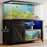 4ever2buy 55-75 Gallon Fish Tank Stand with Power Outlets, LED Light, Heavy Duty Aquarium Stand with Cabinet for Fish Tank Accessories Storage, for Turtle Tank, Reptile Terrarium, 1100LBS, Oak