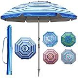 Blissun 7.2' Portable Beach Umbrella with Sand Anchor, Tilt Pole, Carry Bag, Air Vent, Blue & White