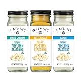 Watkins Popcorn Seasoning Multi-Flavor Variety Pack, 3-Pack (1 White Cheddar 3.3 oz., 1 Butter/Salt 5.3 oz., 1 Ranch 3.6 oz.)