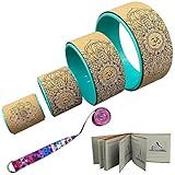 Aozora Yoga Wheel 13" with Most Detailed Book Step by Step Guide on How to Do 30+ Poses,! Perfect for Stretching and Improving Backbends (4 Pack - 4, 6, 10 & 13" -Cork/Turquoise +strap)