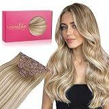 WENNALIFE Clip in Hair Extensions Real Human Hair, 16 Inch g 7pcs Balayage Dirty Blonde with Platinum Ends Remy Hair Straight Natural Extensiones De Cabello Humano Con Clip Ins