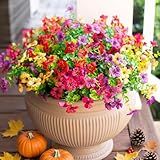 HyeFlora Artificial Flowers for Outdoor Indoor Garden Home Decoration, Faux Flower Daisy with Eucalyptus Leaves Fake Plants Greenery Boxwood Porch Patio, 12 Bundles (Mix Pink Red Purple Yellow)